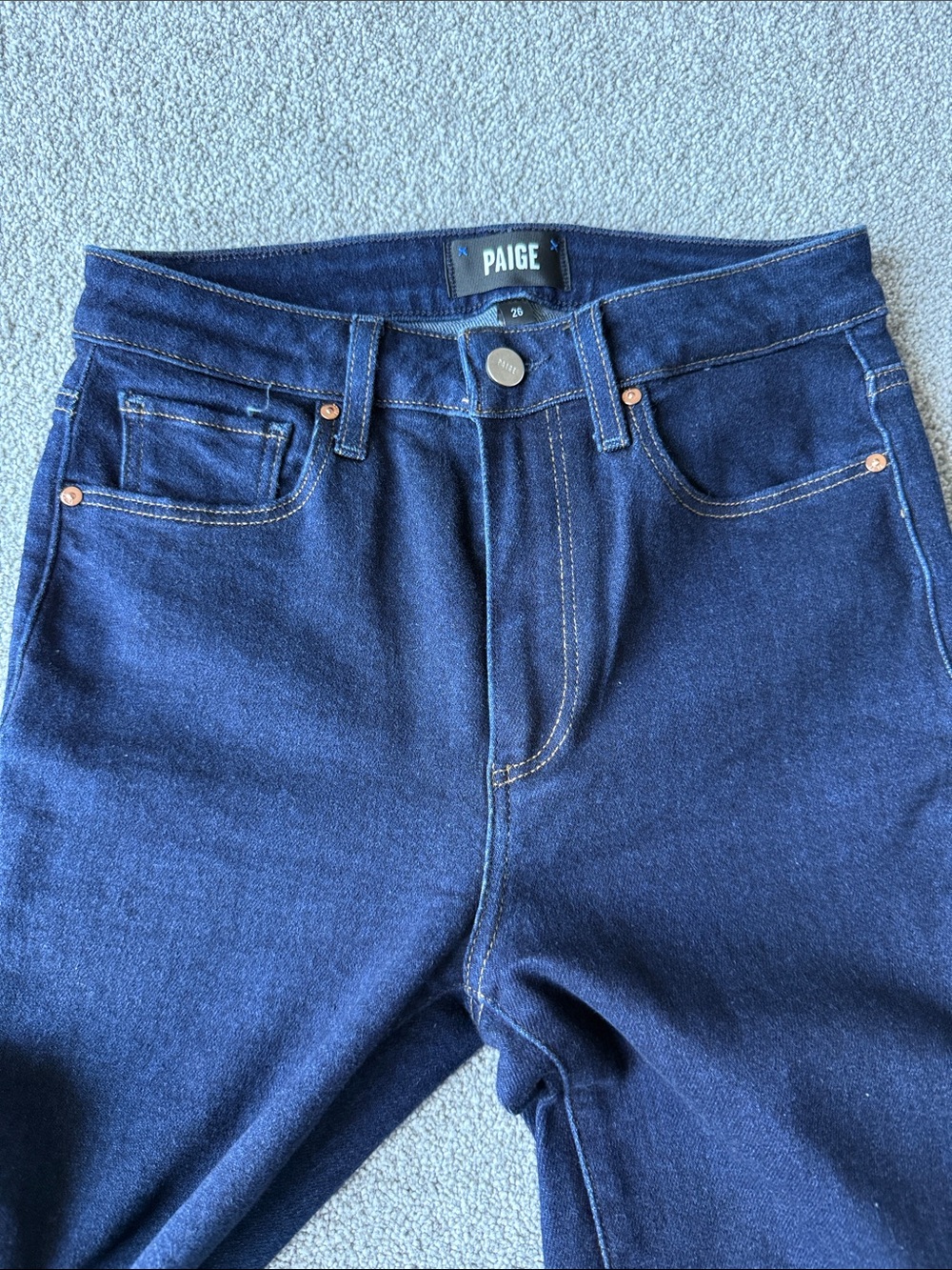 PAIGE Gemma Dark Blue High-Rise Skinny Jeans - Picture 2 of 3